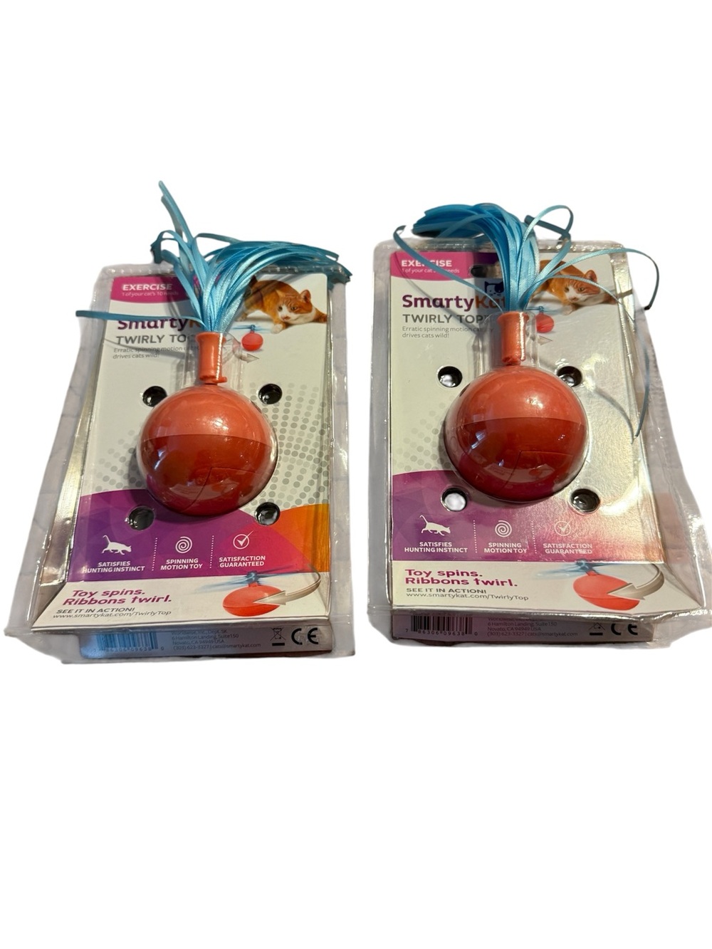 SmartyKat Twirly Toy for Cats - Orange Ball with Blue Streamers (Set of 2)